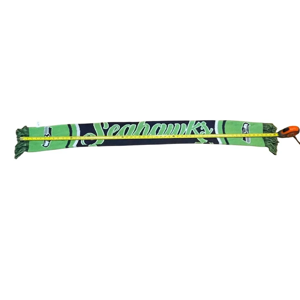 FOCO Seattle Seahawks NFL Knit Scarf Navy Blue Action Green Fringed Fan Scarf